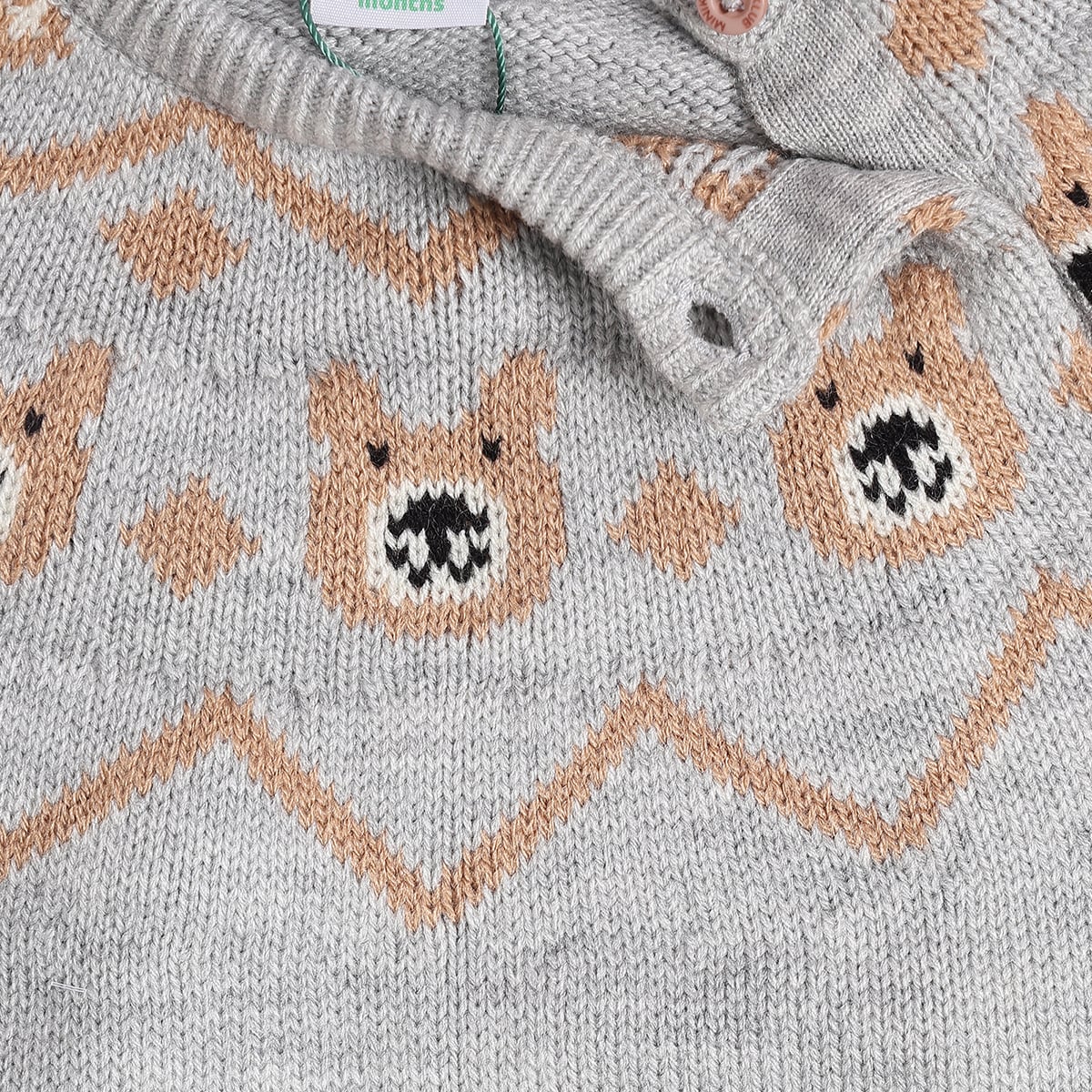 Baby Boys Grey Animal Pattern Knitted Sweater Regular Fit Casual Wear