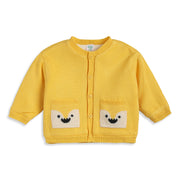 Baby Boys Yellow Knitted Cardigan Smiley Pocket Detail Casual Winter Wear