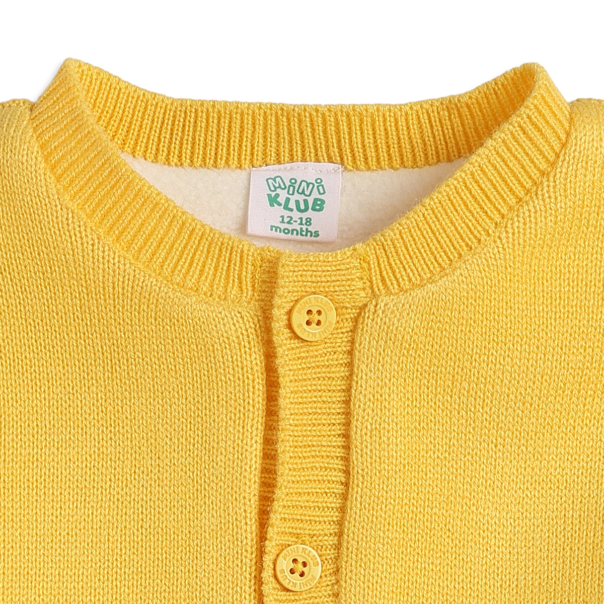 Baby Boys Yellow Knitted Cardigan Smiley Pocket Detail Casual Winter Wear
