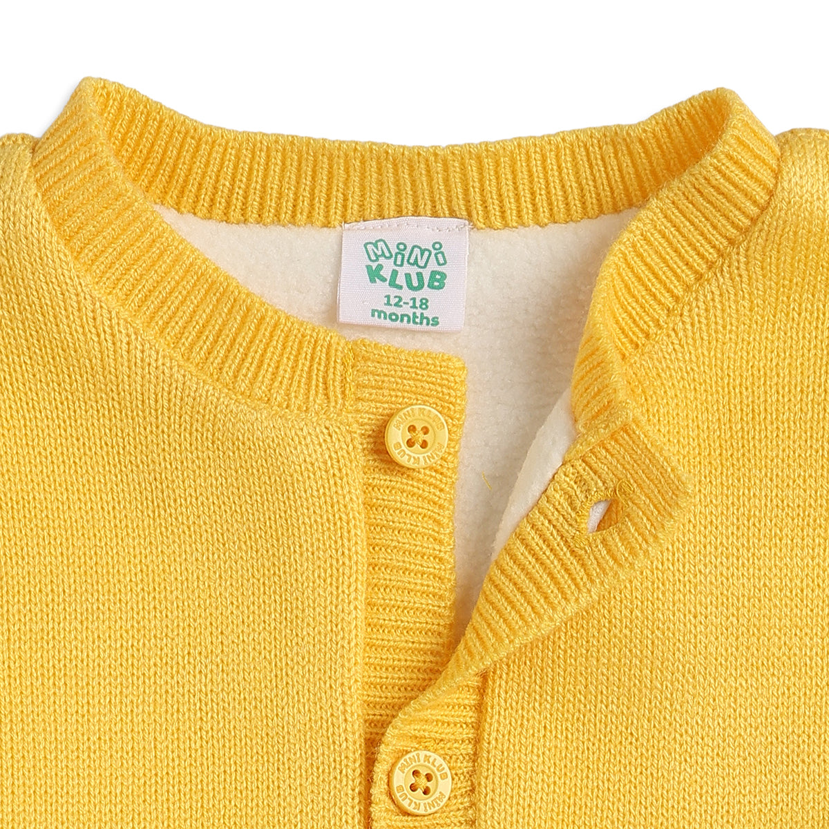 Baby Boys Yellow Knitted Cardigan Smiley Pocket Detail Casual Winter Wear