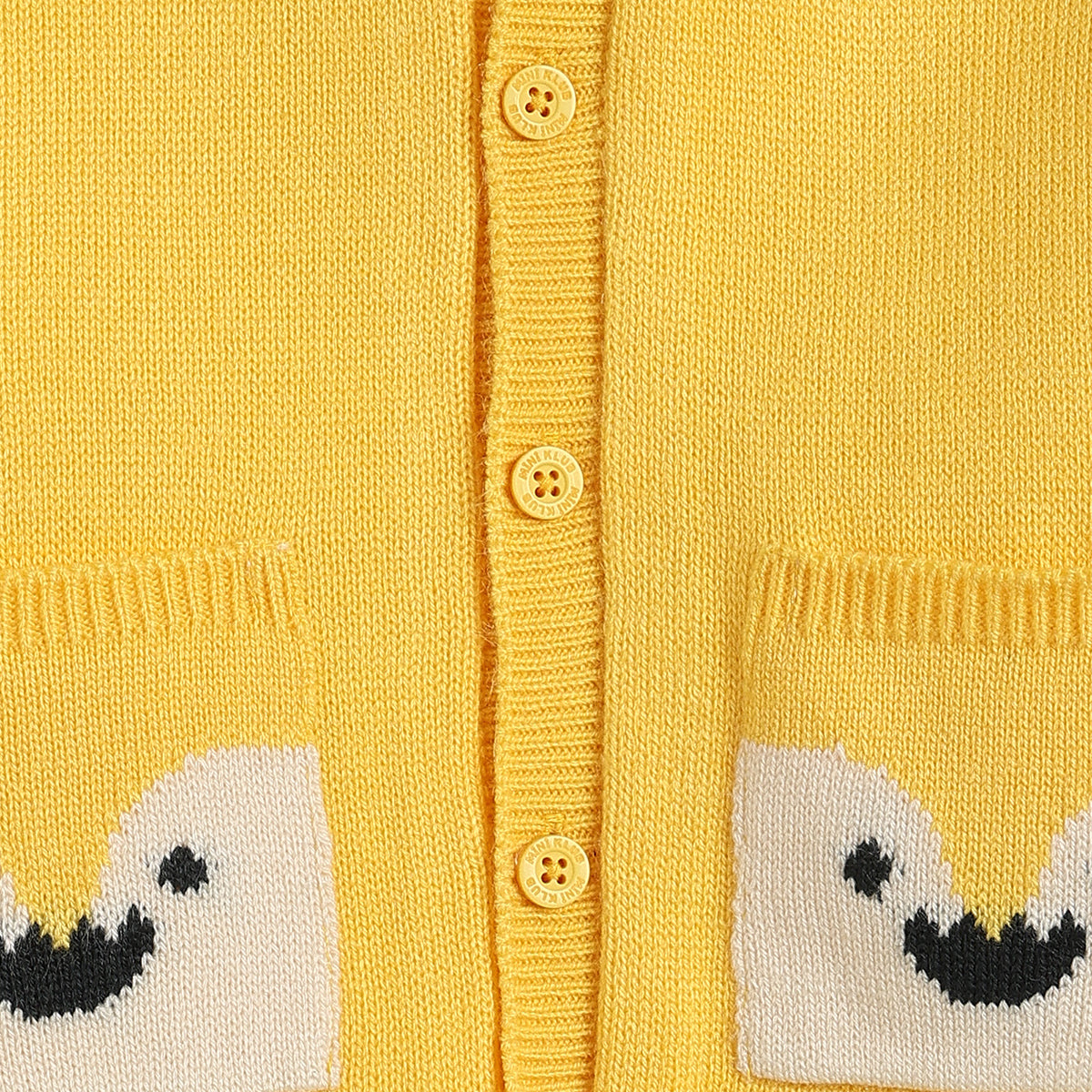 Baby Boys Yellow Knitted Cardigan Smiley Pocket Detail Casual Winter Wear