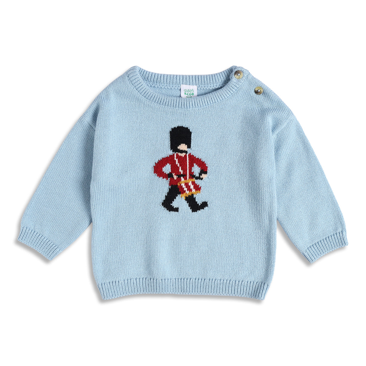 Baby Boys Light Blue Knitted Sweater Guard Motif Casual Winter Wear