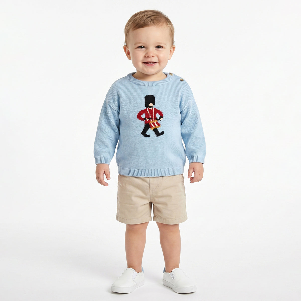 Baby Boys Light Blue Knitted Sweater Guard Motif Casual Winter Wear
