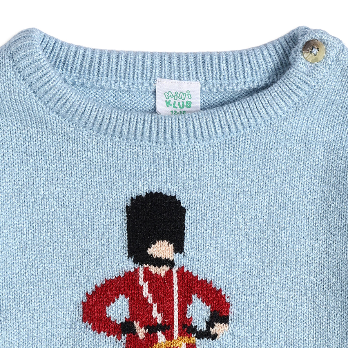 Baby Boys Light Blue Knitted Sweater Guard Motif Casual Winter Wear