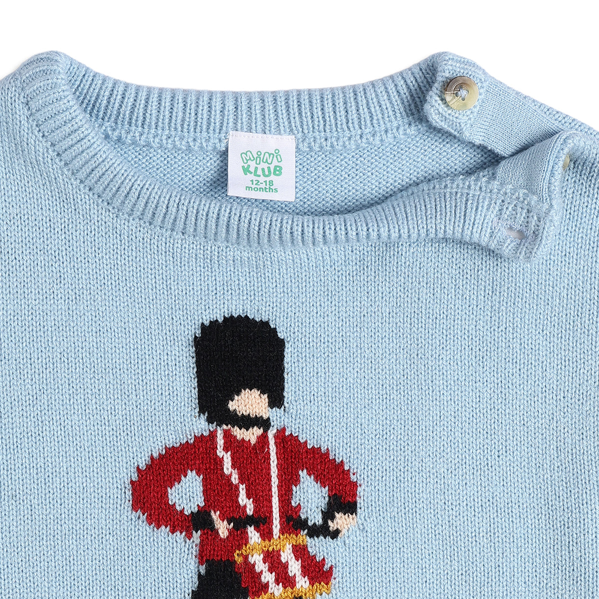 Baby Boys Light Blue Knitted Sweater Guard Motif Casual Winter Wear