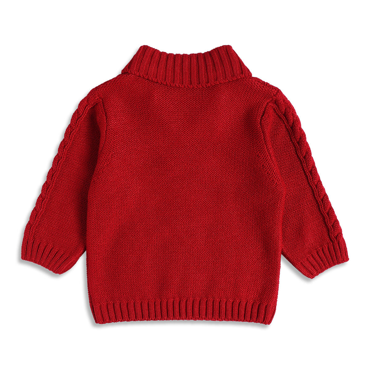 Baby Boy Red Knit Shawl Collar Sweater Regular Fit Winter Wear