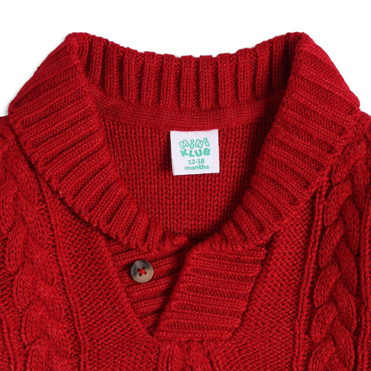 Baby Boy Red Knit Shawl Collar Sweater Regular Fit Winter Wear