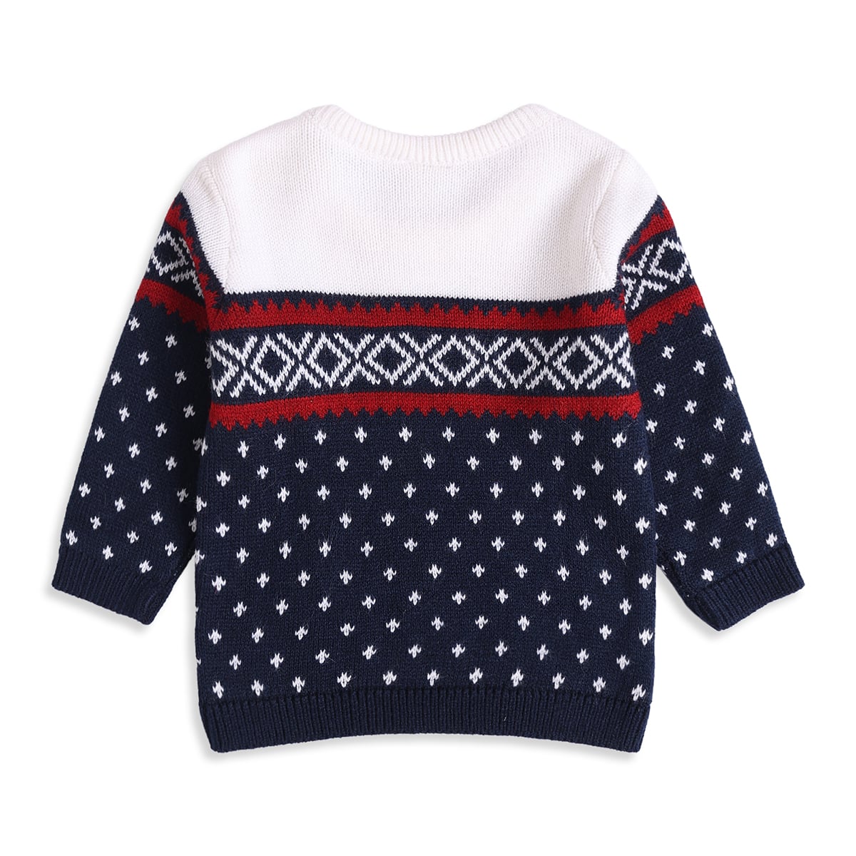 Baby Boys Navy Blue Red And White Knitted Geometric Sweater Regular Fit Casual Wear