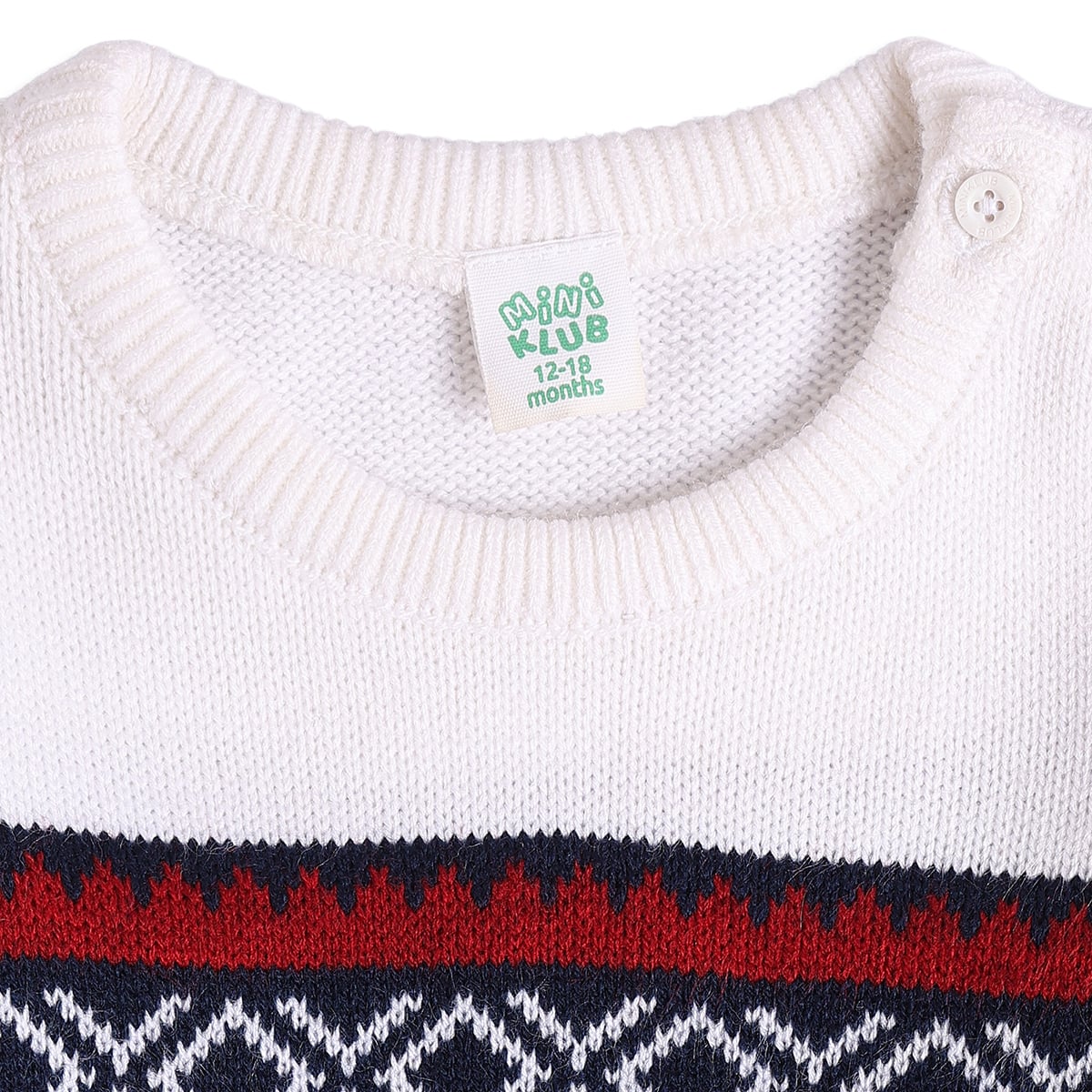 Baby Boys Navy Blue Red And White Knitted Geometric Sweater Regular Fit Casual Wear