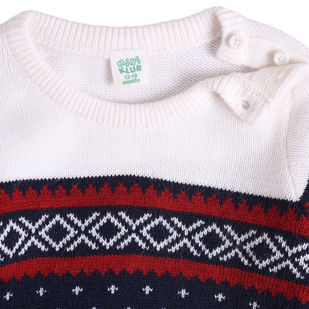 Baby Boys Navy Blue Red And White Knitted Geometric Sweater Regular Fit Casual Wear