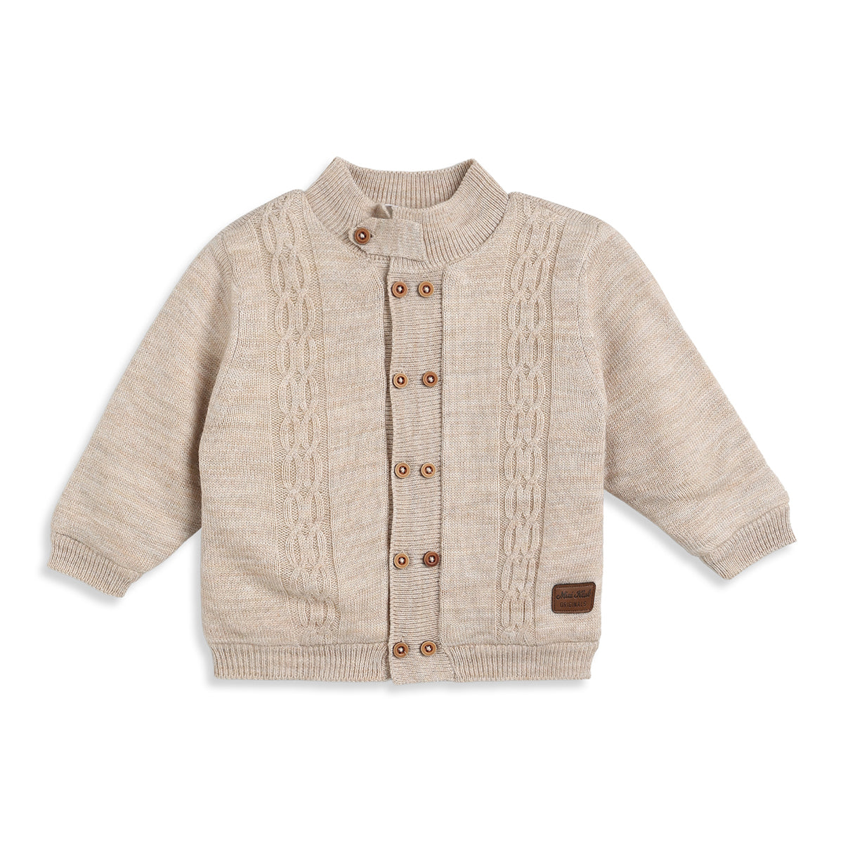 Baby Boy Beige Knit Button-Down Cardigan Sweater Regular Fit Winter Wear