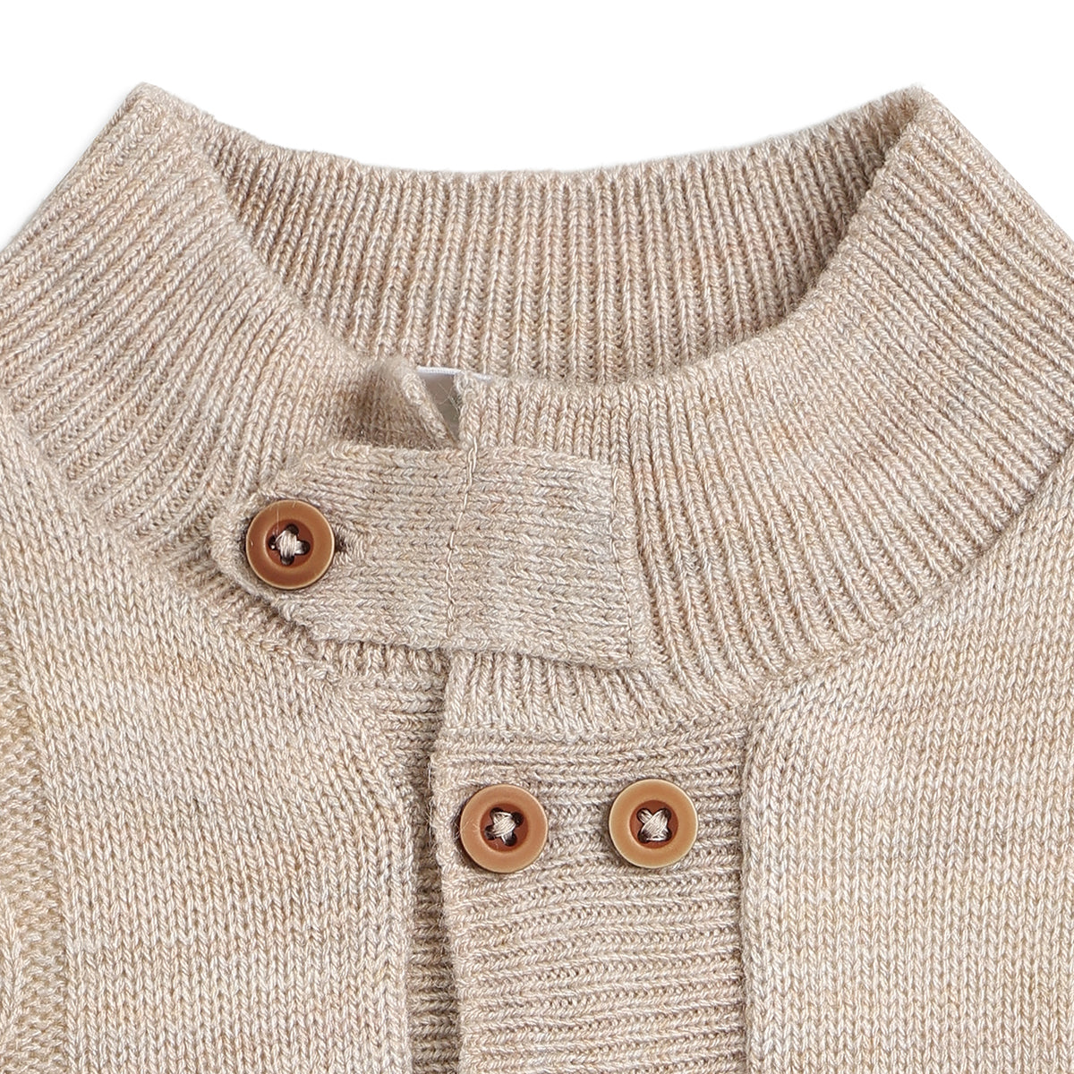 Baby Boy Beige Knit Button-Down Cardigan Sweater Regular Fit Winter Wear