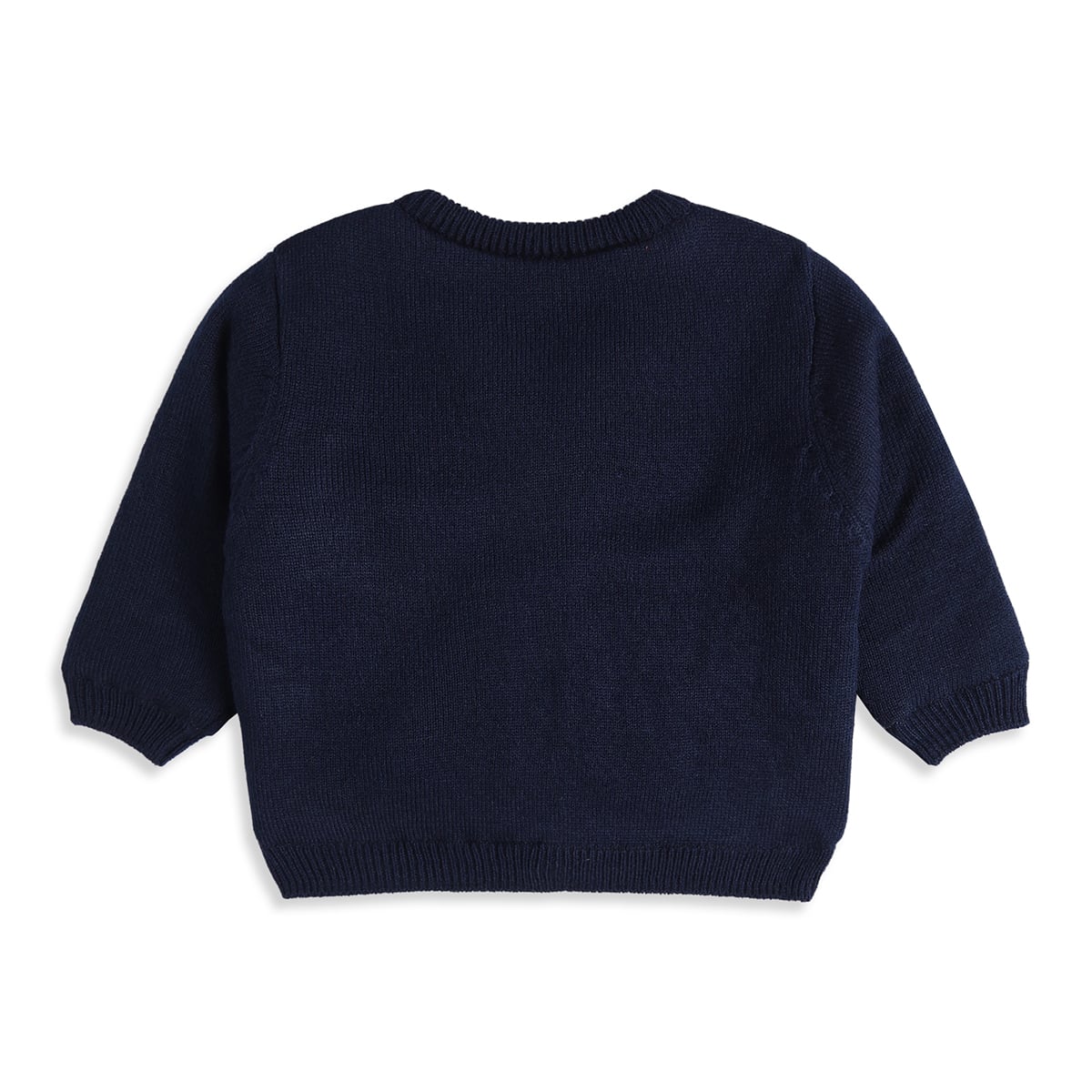 Baby Boys Navy Blue Knitted Train Design Front Open Sweater Regular Fit Casual Wear