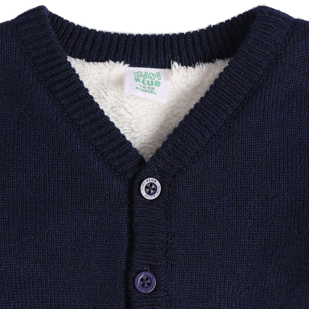 Baby Boys Navy Blue Knitted Train Design Front Open Sweater Regular Fit Casual Wear