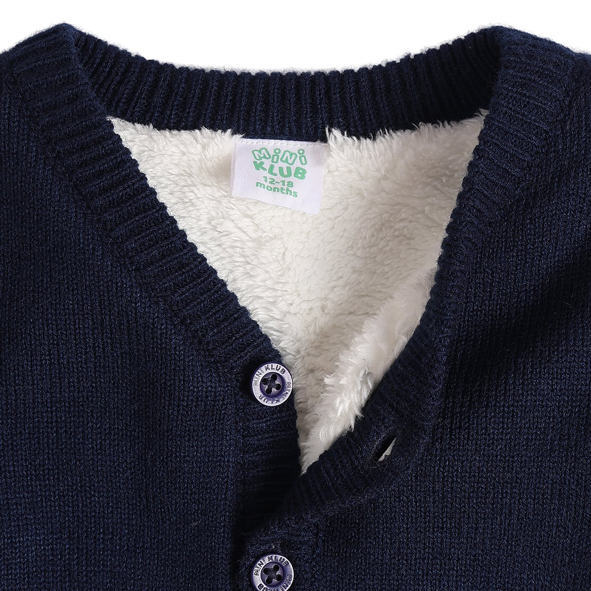 Baby Boys Navy Blue Knitted Train Design Front Open Sweater Regular Fit Casual Wear