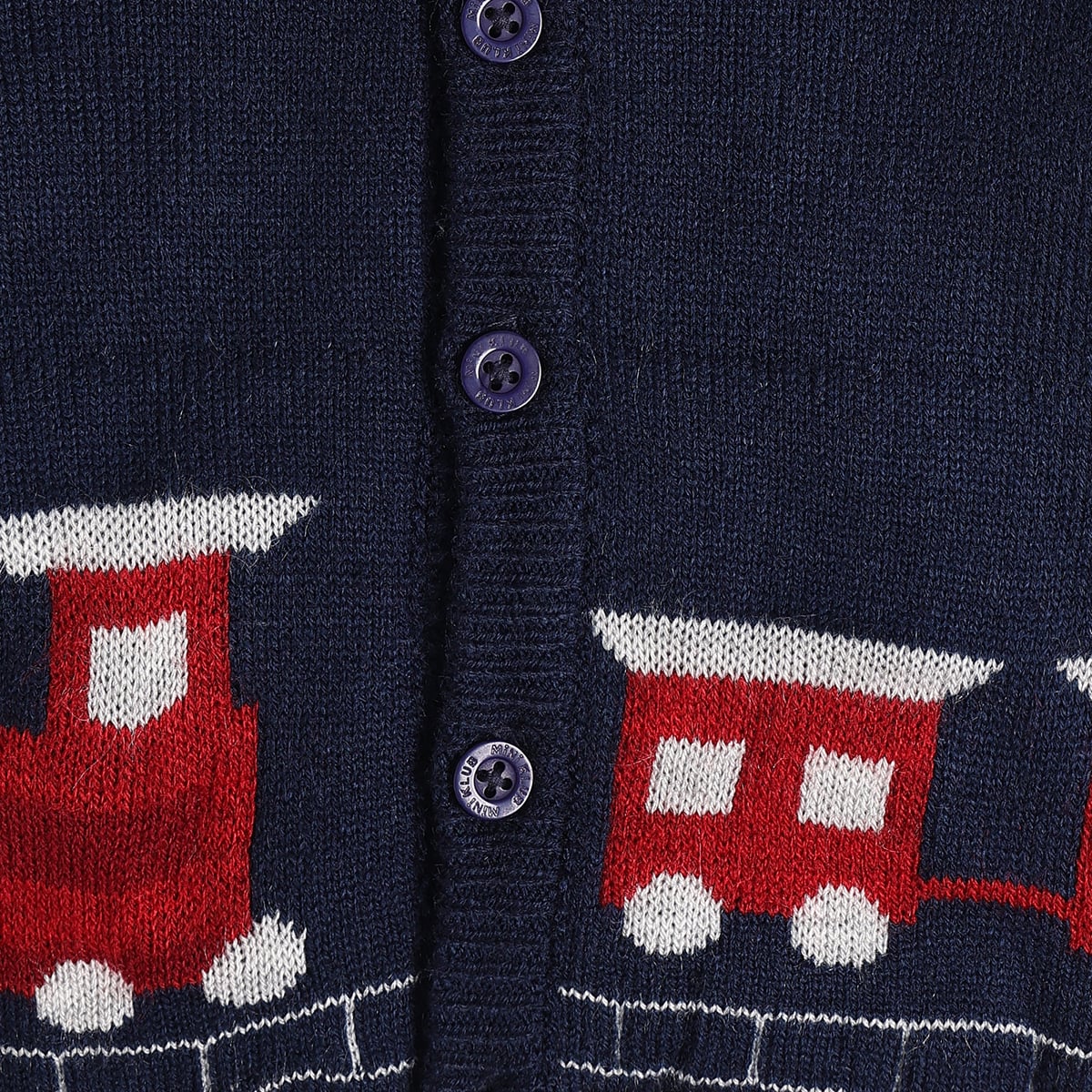 Baby Boys Navy Blue Knitted Train Design Front Open Sweater Regular Fit Casual Wear