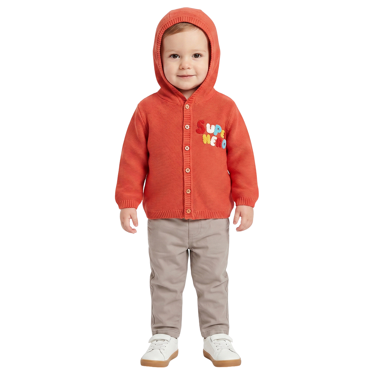 Baby Boy Coral Hooded Knit Cardigan Sweater with Button Closure Winter