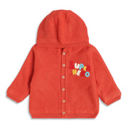 Baby Boy Coral Hooded Knit Cardigan Sweater with Button Closure Regular Fit Winter Wear
