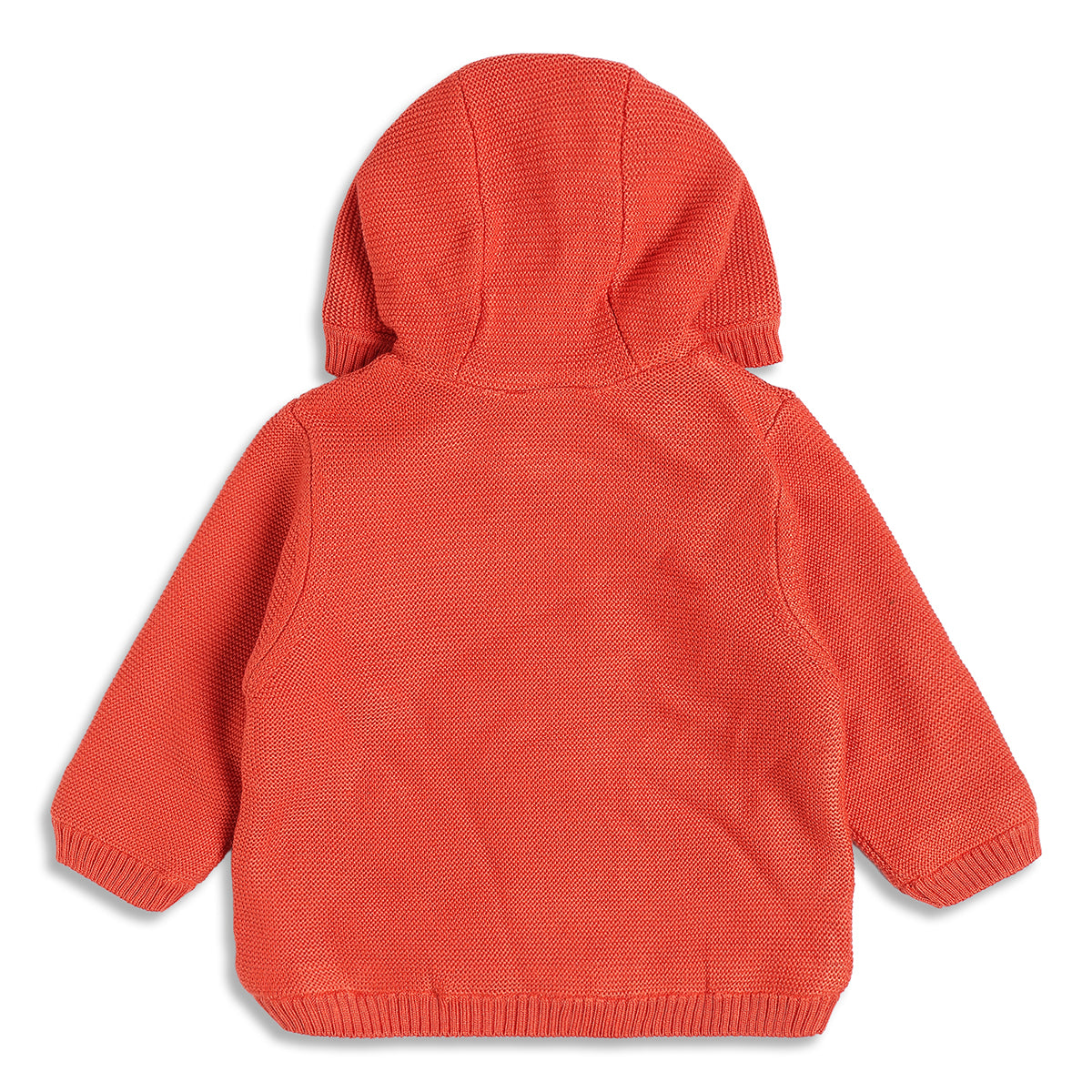 Baby Boy Coral Hooded Knit Cardigan Sweater with Button Closure Regular Fit Winter Wear