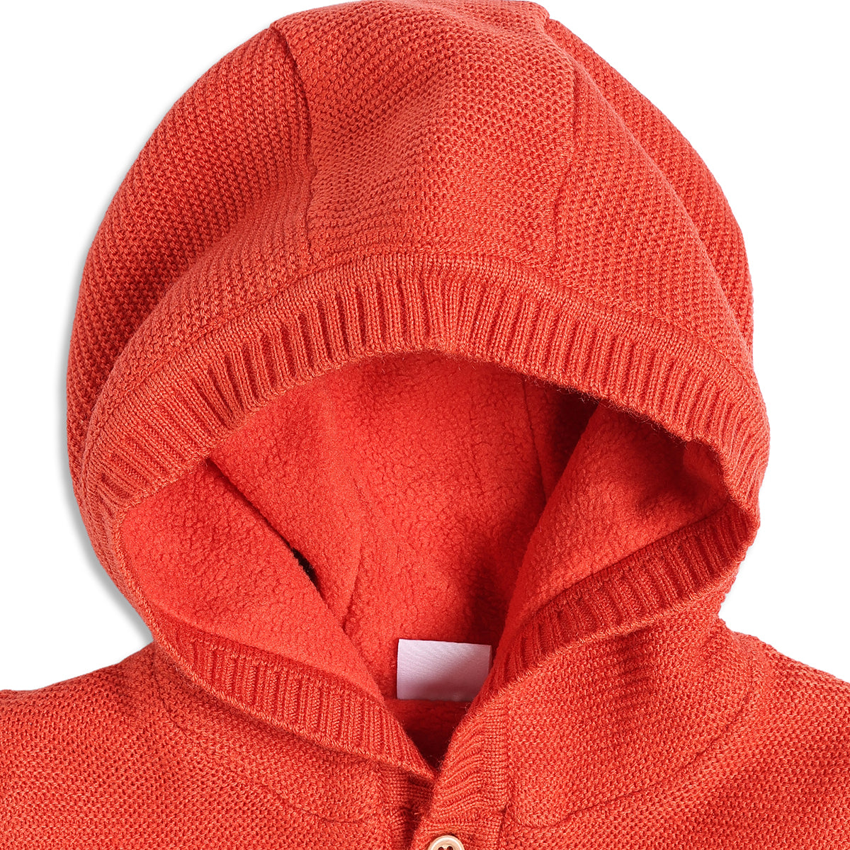 Baby Boy Coral Hooded Knit Cardigan Sweater with Button Closure Regular Fit Winter Wear
