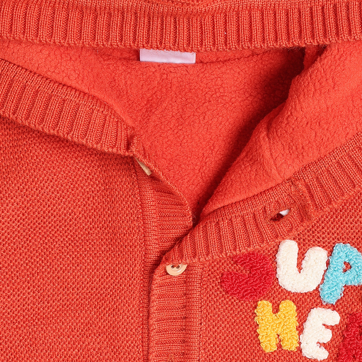 Baby Boy Coral Hooded Knit Cardigan Sweater with Button Closure Regular Fit Winter Wear