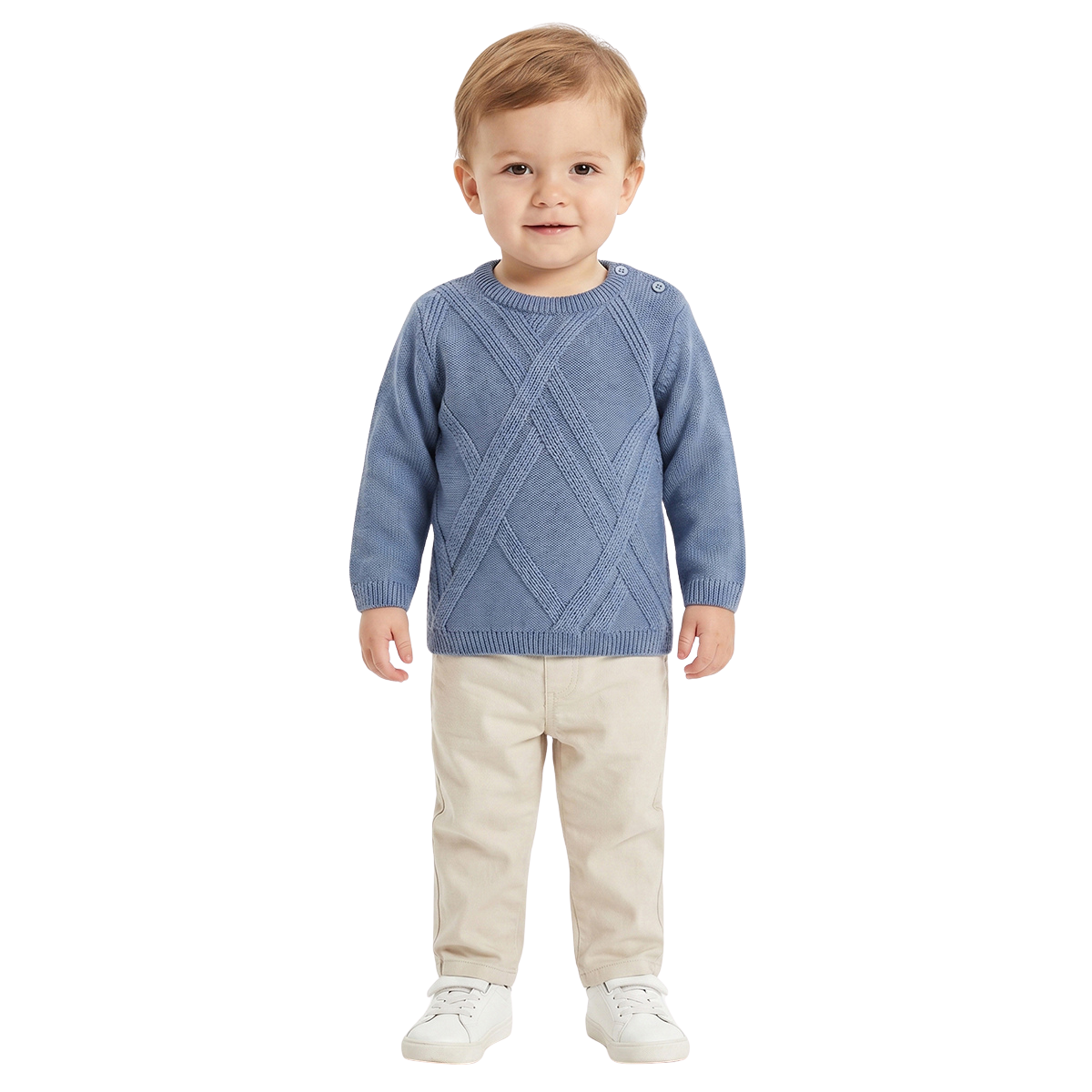 Baby Boy Blue Textured Knit Sweater Regular Fit Winter Wear