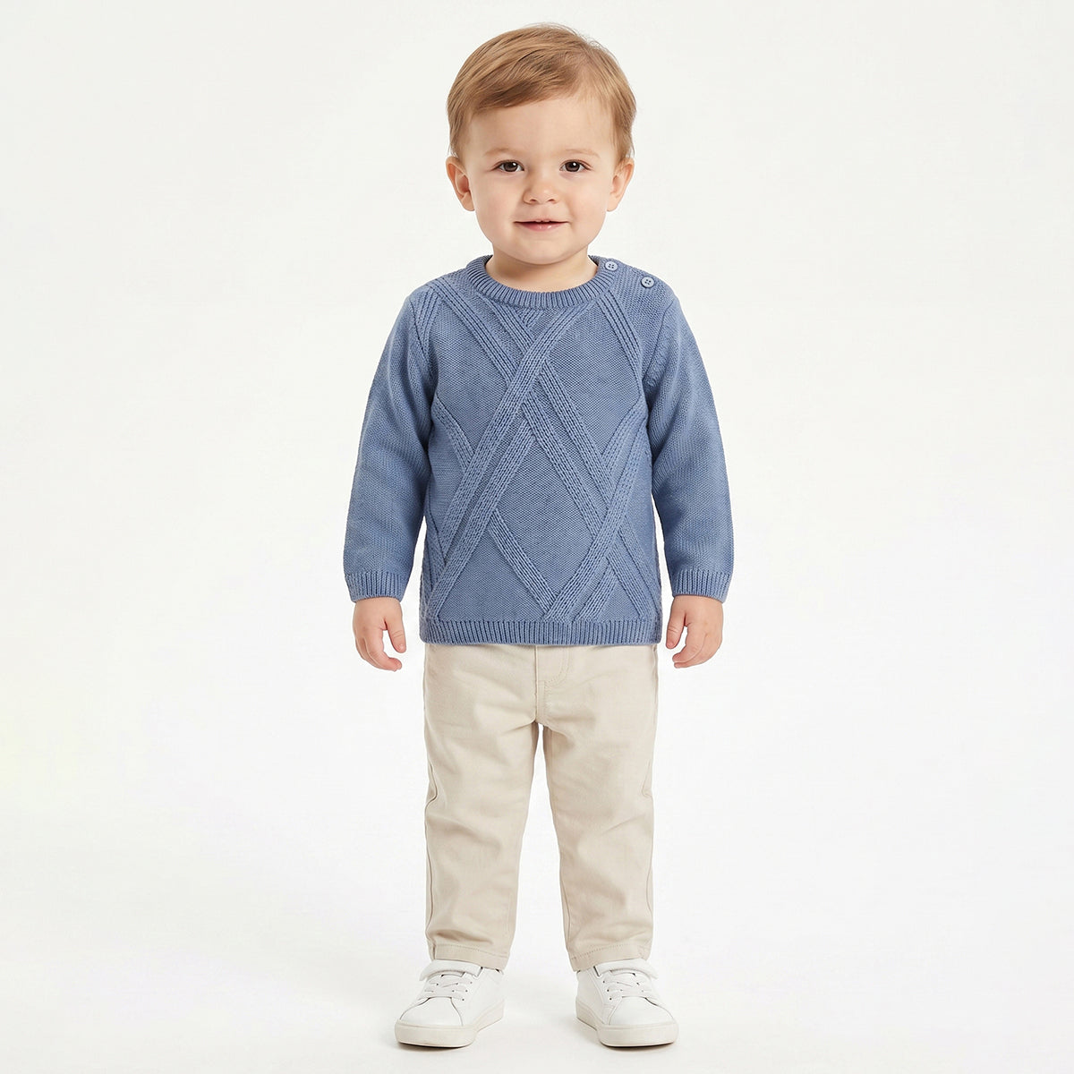 Baby Boy Blue Textured Knit Sweater Regular Fit Winter Wear