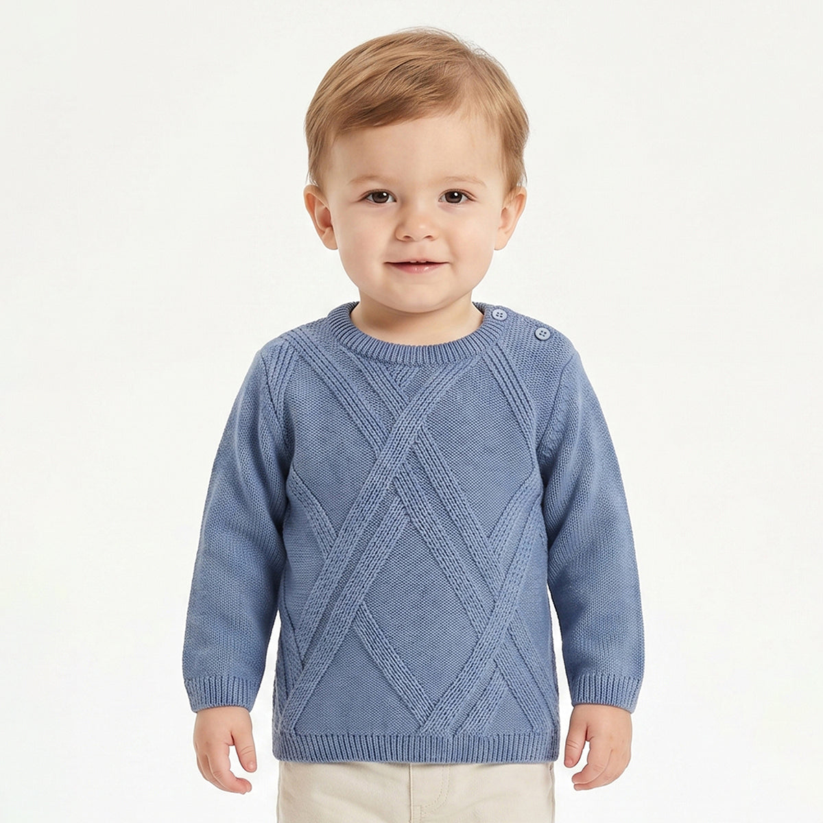 Baby Boy Blue Textured Knit Sweater Regular Fit Winter Wear