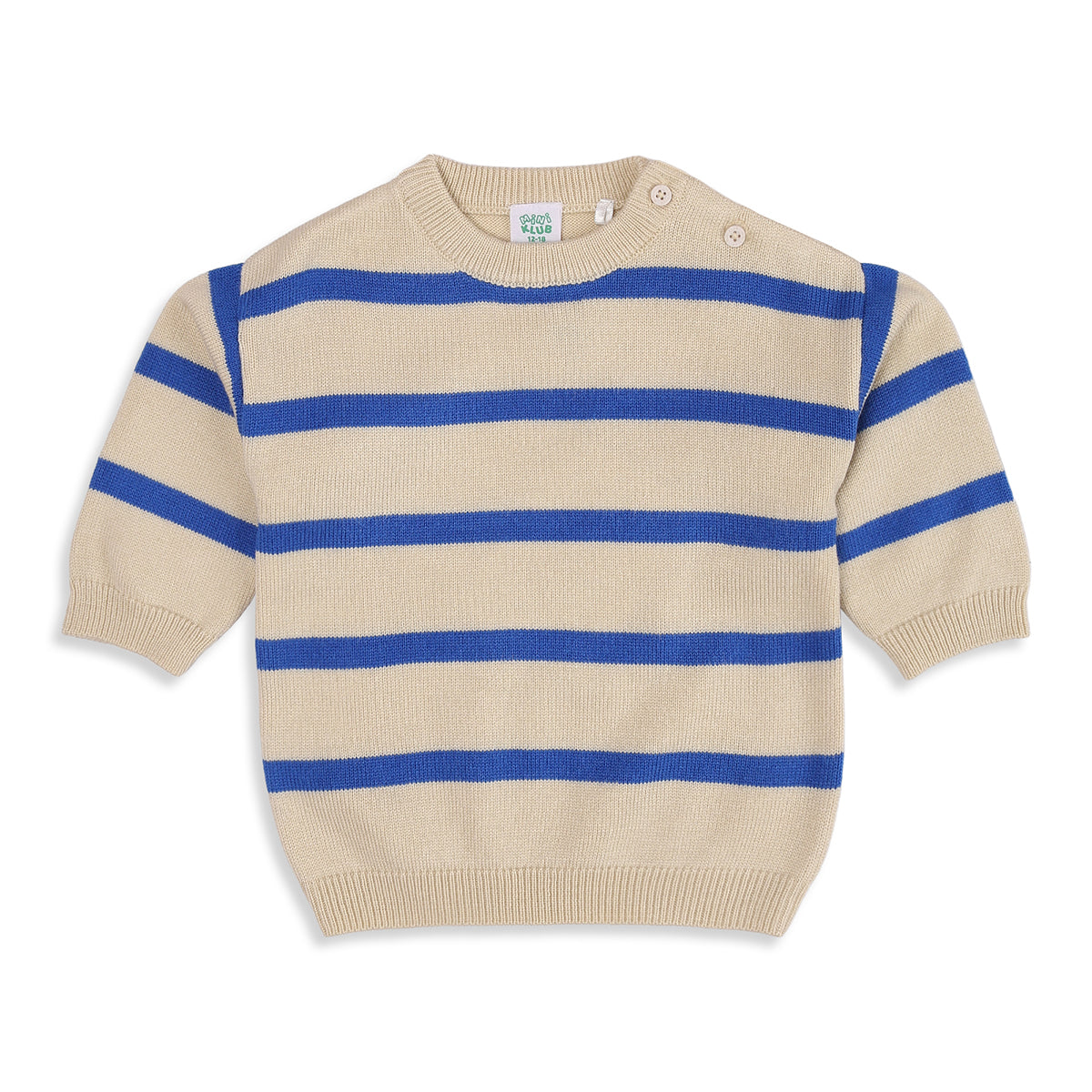 Baby Boys Cream and Blue Acrylic Blend Striped Sweater Regular Fit Casual Wear