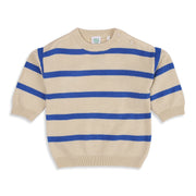 Baby Boys Cream and Blue Acrylic Blend Striped Sweater Regular Fit Casual Wear