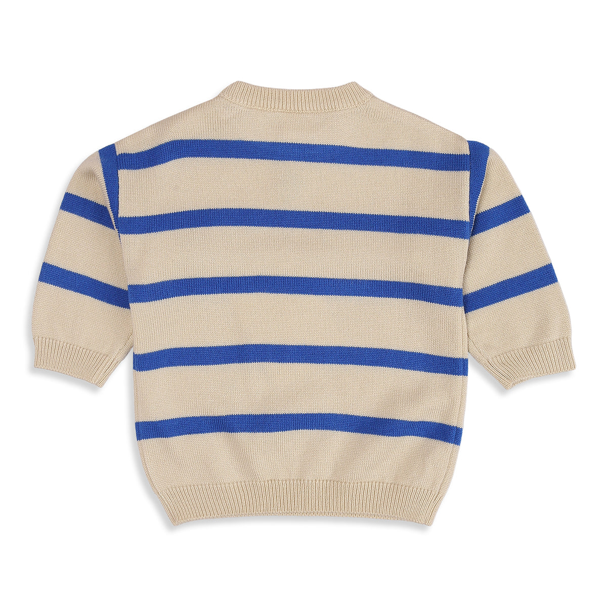 Baby Boys Cream and Blue Acrylic Blend Striped Sweater Regular Fit Casual Wear