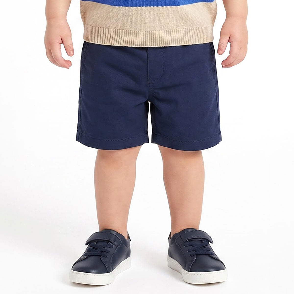 Baby Boys Cream and Blue Acrylic Blend Striped Sweater Regular Fit Casual Wear