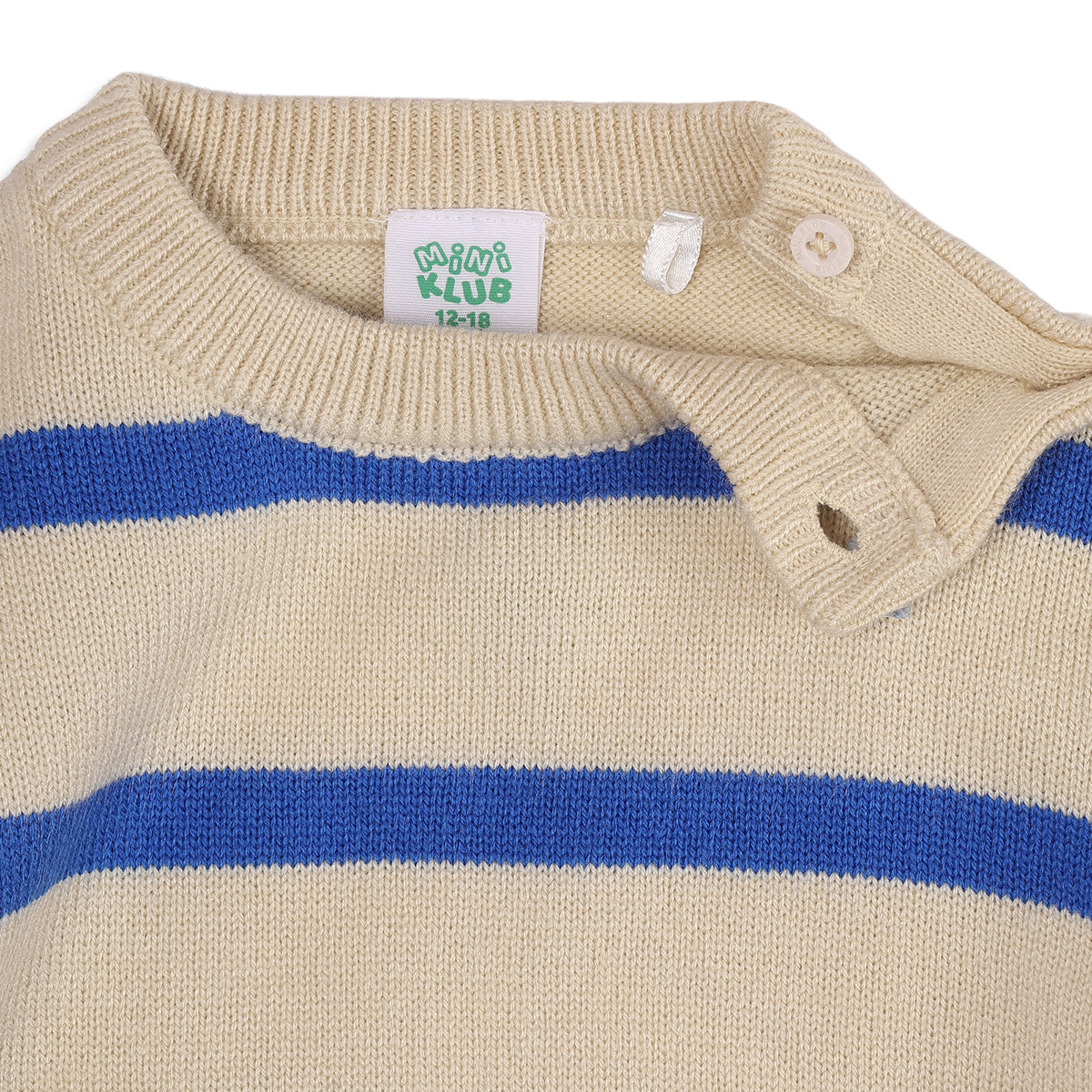 Baby Boys Cream and Blue Acrylic Blend Striped Sweater Regular Fit Casual Wear