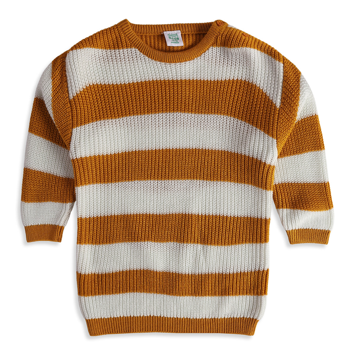Baby Boys Mustard Cream Cotton Striped Sweater Regular Fit Winter Wear