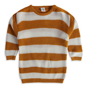 Baby Boys Mustard Cream Cotton Striped Sweater Regular Fit Winter Wear