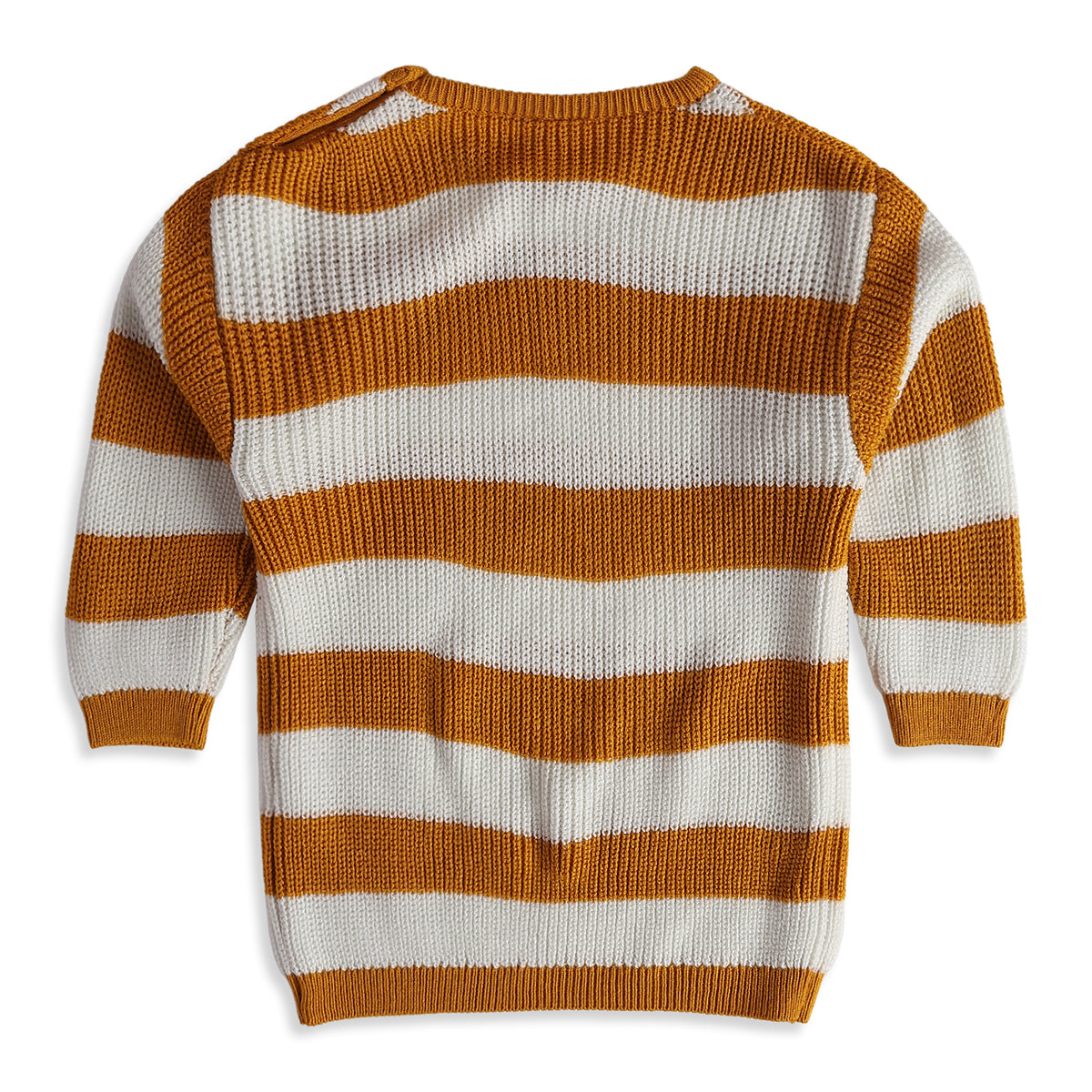 Baby Boys Mustard Cream Cotton Striped Sweater Regular Fit Winter Wear