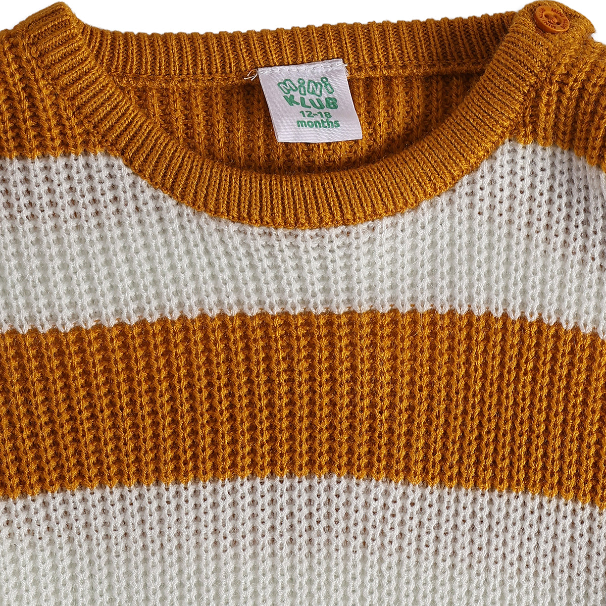 Baby Boys Mustard Cream Cotton Striped Sweater Regular Fit Winter Wear