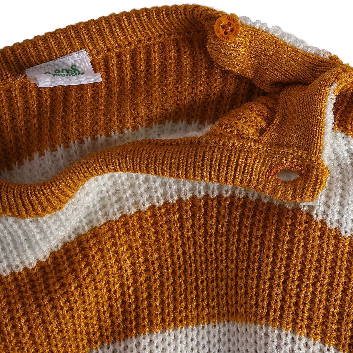 Baby Boys Mustard Cream Cotton Striped Sweater Regular Fit Winter Wear