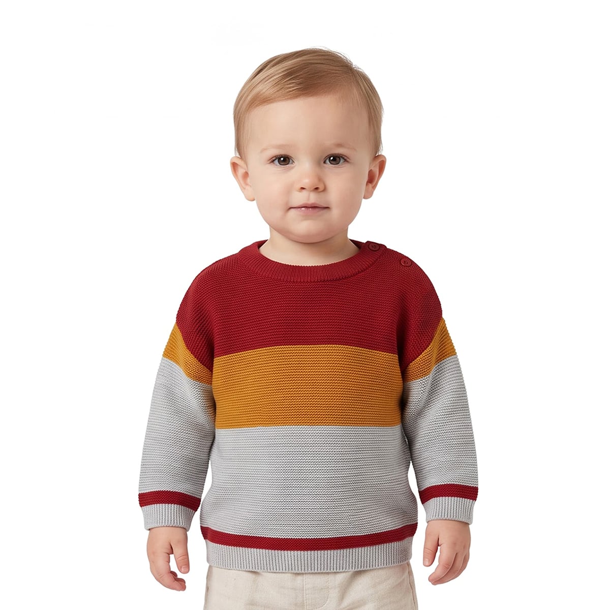 Baby Boys Red Mustard Grey Sweater Regular Fit Winter Wear