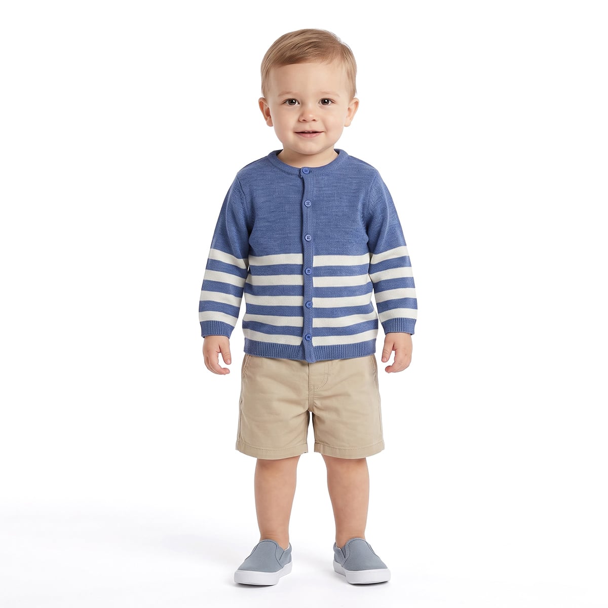 Baby Boys Blue Cotton Striped Sweater Regular Casual Wear
