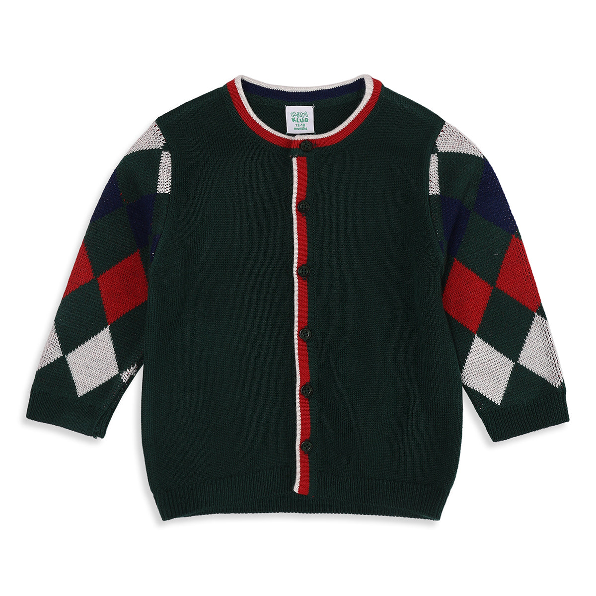 Baby Boys Dark Green Acrylic Blend Argyle Sweater Regular Fit Casual Wear