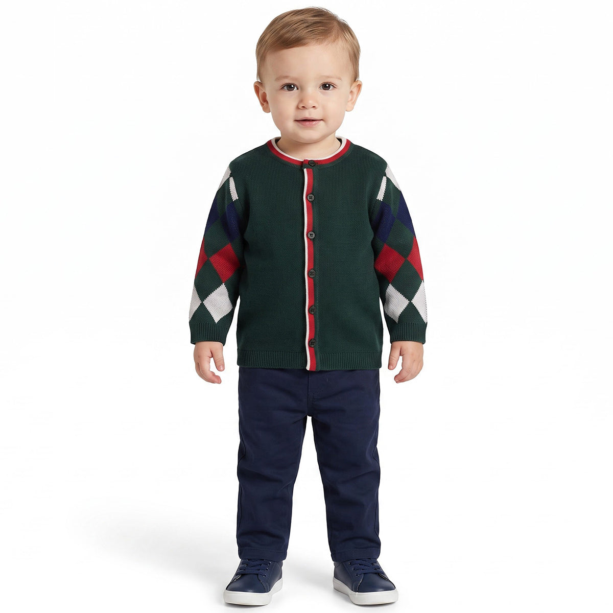 Baby Boys Dark Green Acrylic Blend Argyle Sweater Regular Fit Casual Wear