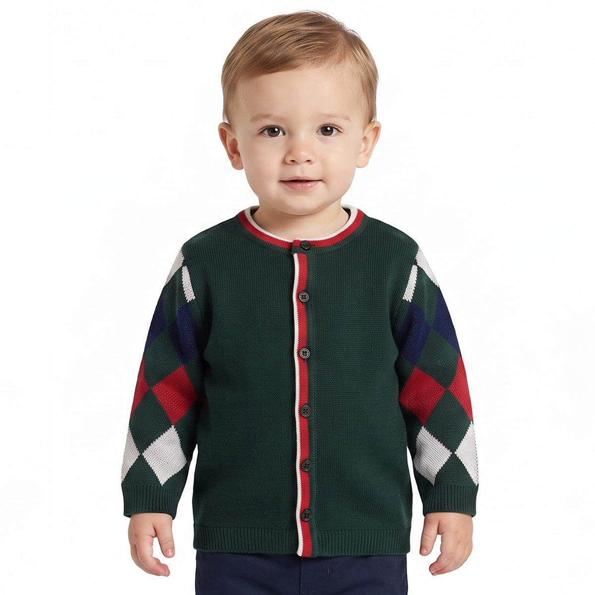 Baby Boys Dark Green Acrylic Blend Argyle Sweater Regular Fit Casual Wear