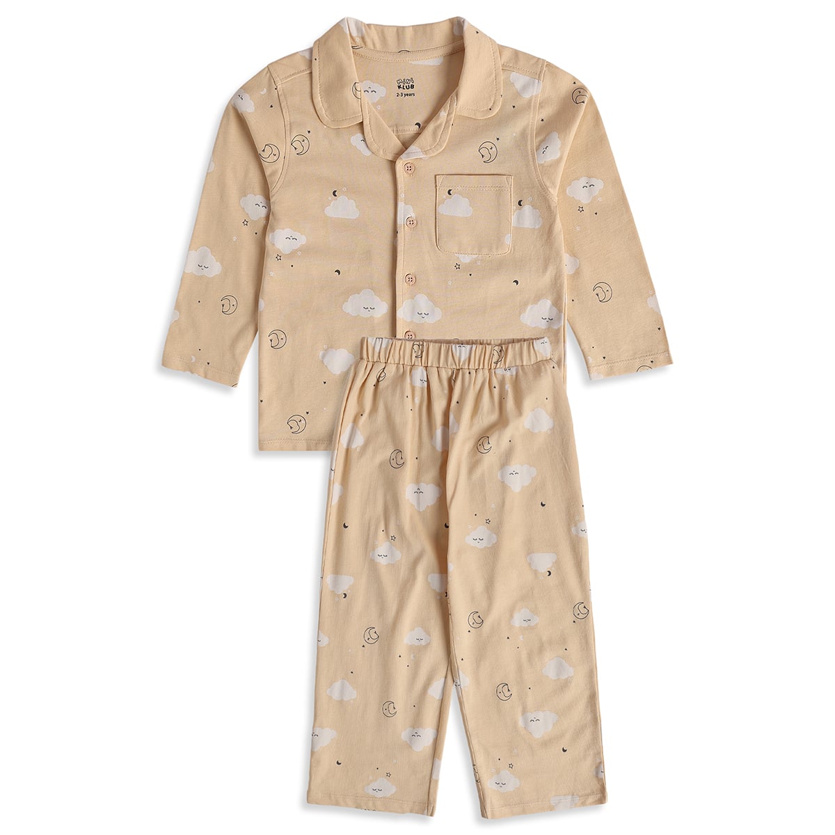 Baby Boys Beige Cotton Cloud Print Sleepwear Set Regular Fit