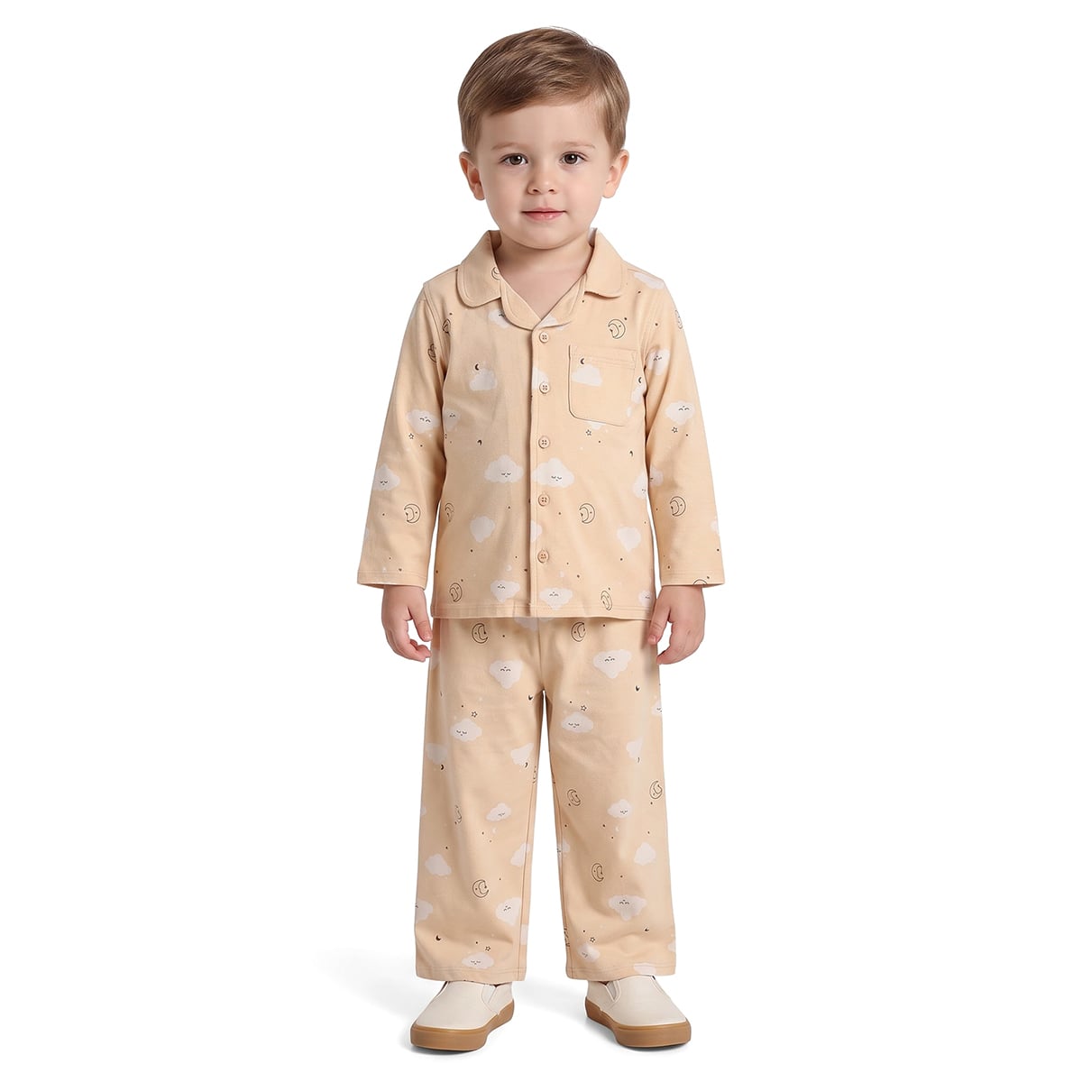 Baby Boys Beige Cotton Cloud Print Sleepwear Set Regular Fit