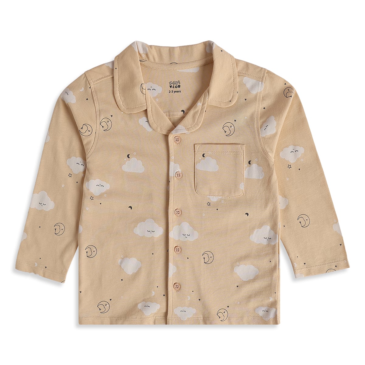 Baby Boys Beige Cotton Cloud Print Sleepwear Set Regular Fit