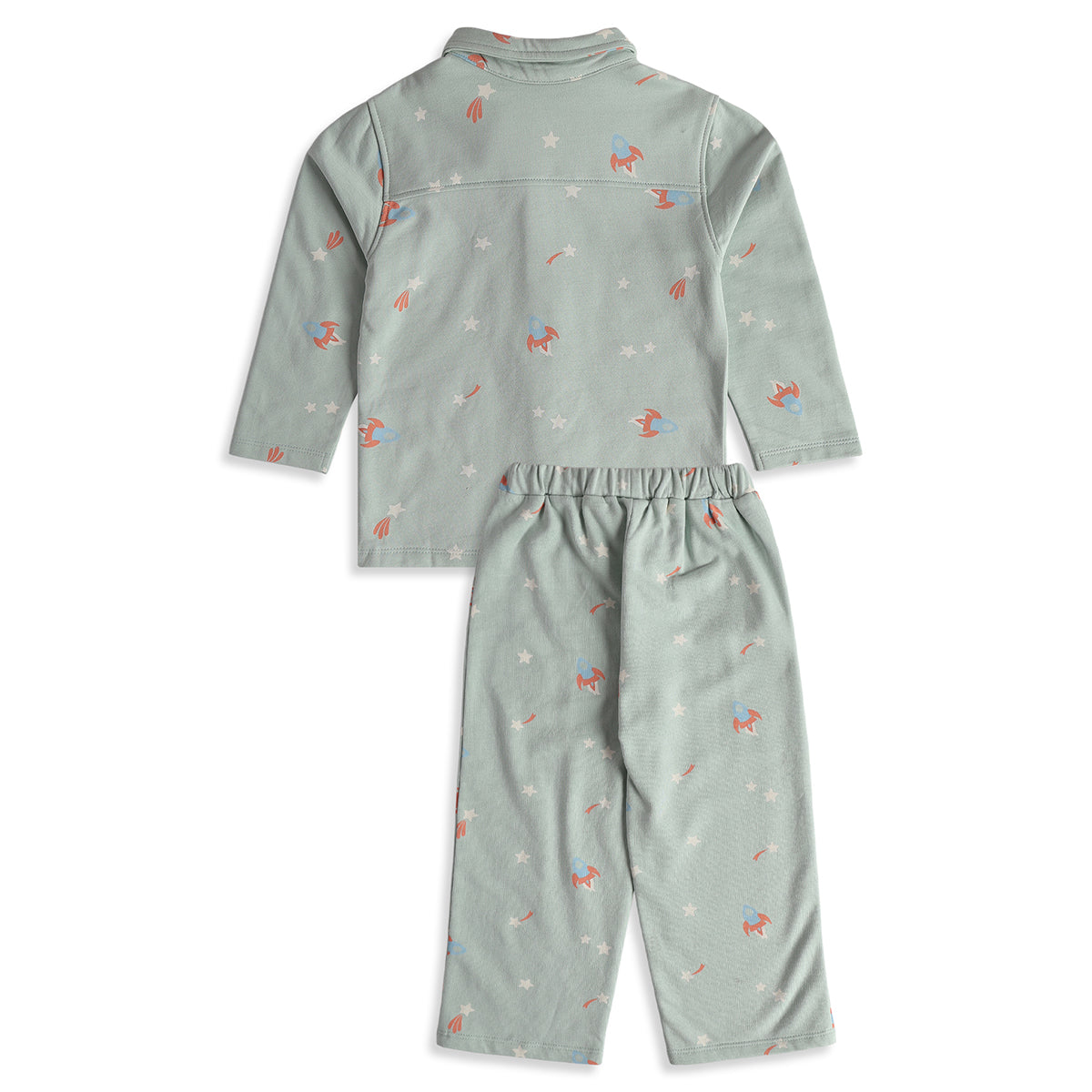 Boys Grey Cotton Space Print Sleepwear Set Regular Fit