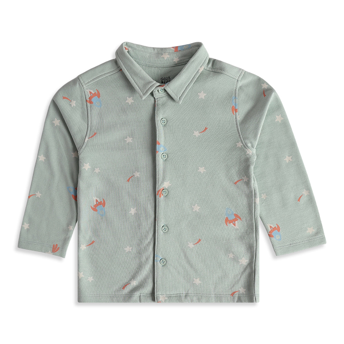 Boys Grey Cotton Space Print Sleepwear Set Regular Fit