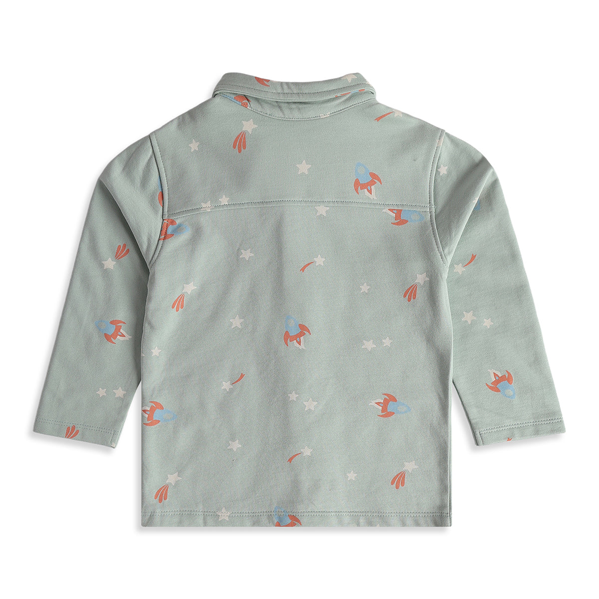 Boys Grey Cotton Space Print Sleepwear Set Regular Fit