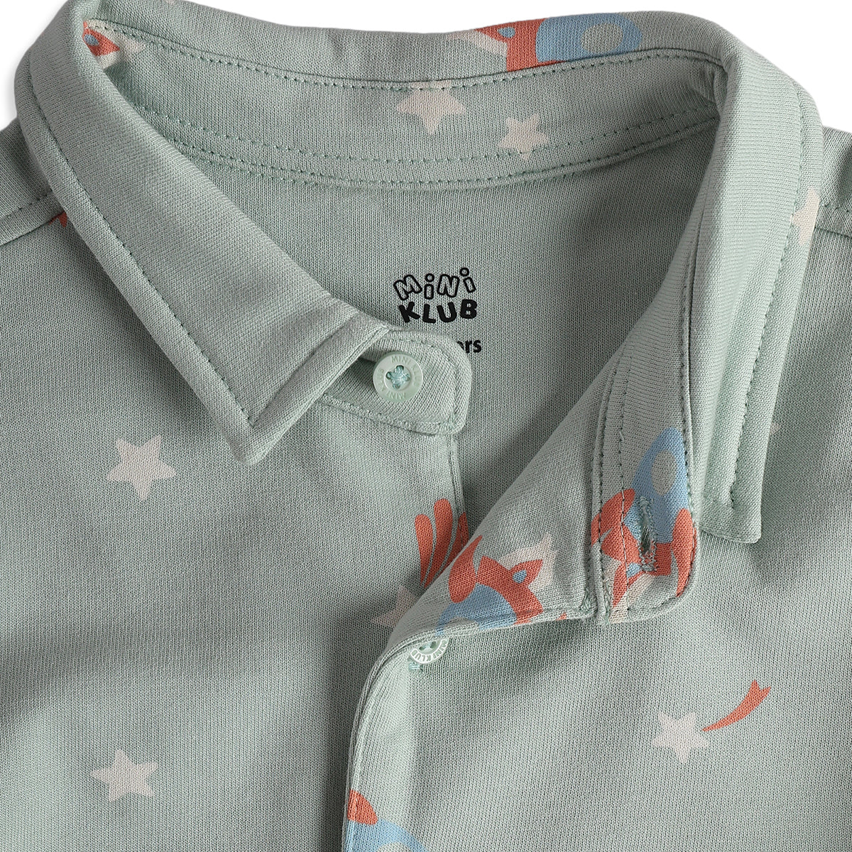 Boys Grey Cotton Space Print Sleepwear Set Regular Fit